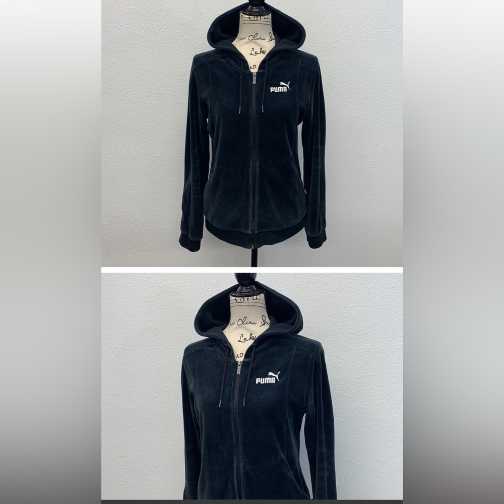 Puma Velour Full Zip Up Embroidered Logo Hoodie Jacket Large Fits Like Medium
